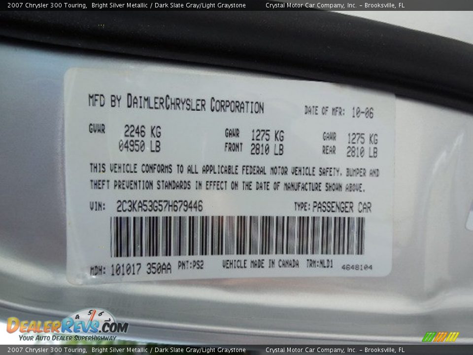 2007 Chrysler 300 Touring Bright Silver Metallic / Dark Slate Gray/Light Graystone Photo #22