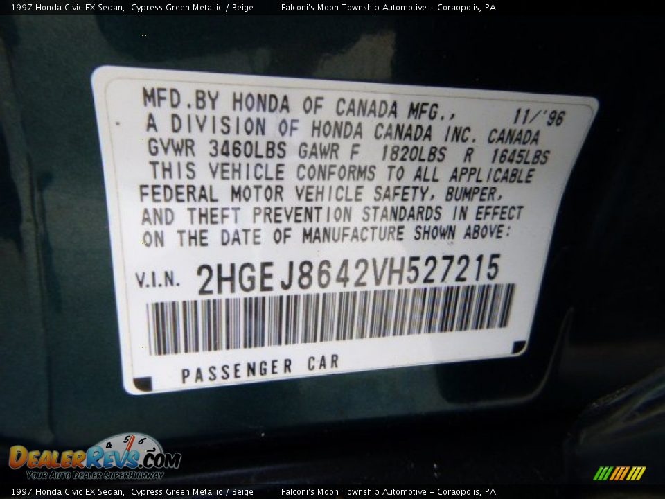 1997 Honda Civic EX Sedan Cypress Green Metallic / Beige Photo #24