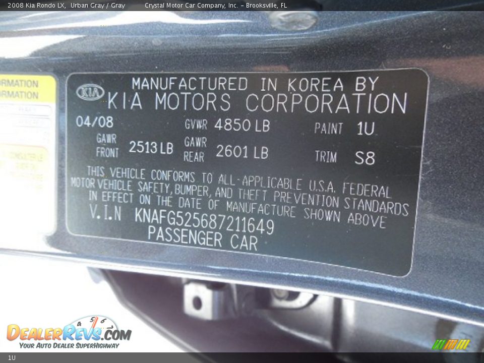 Kia Color Code 1U Urban Gray