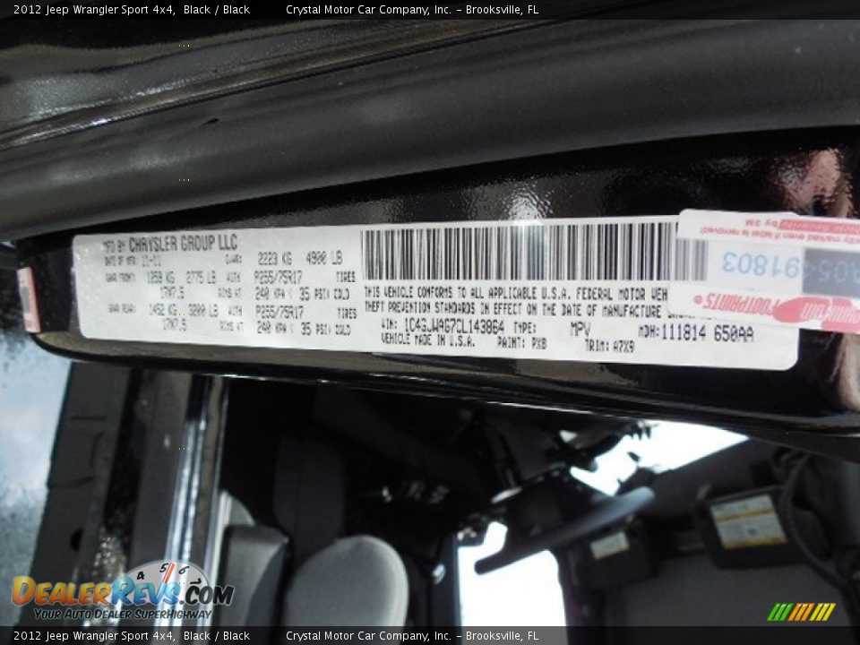 2012 Jeep Wrangler Sport 4x4 Black / Black Photo #22