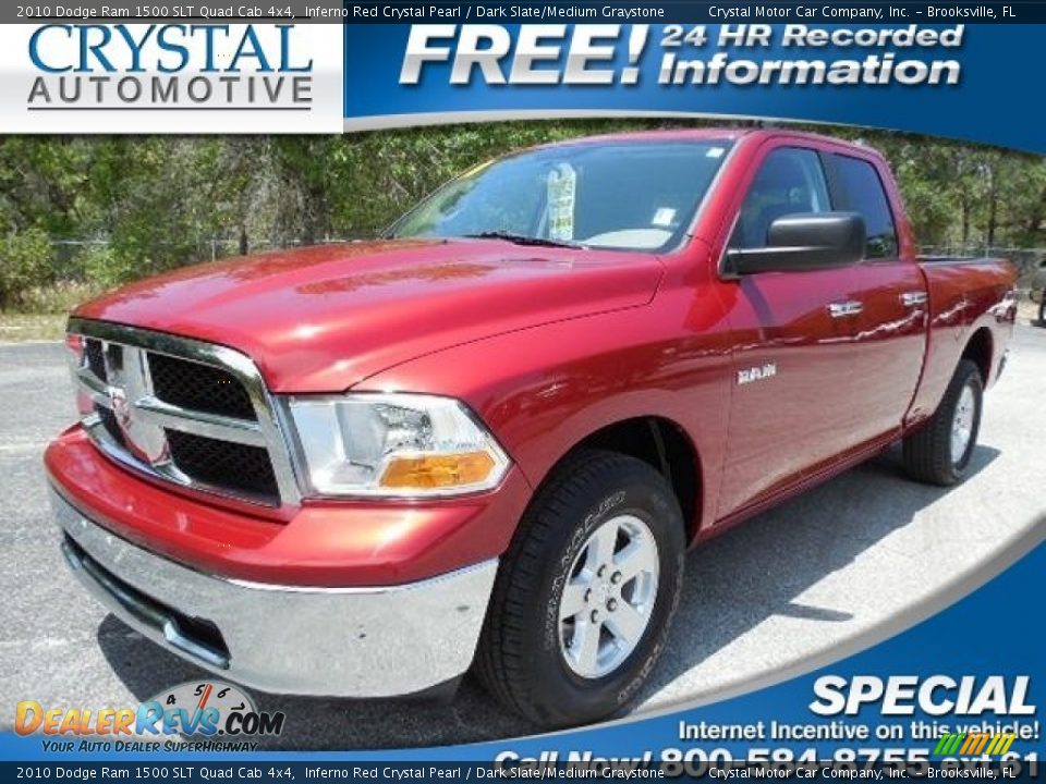 2010 Dodge Ram 1500 SLT Quad Cab 4x4 Inferno Red Crystal Pearl / Dark Slate/Medium Graystone Photo #1