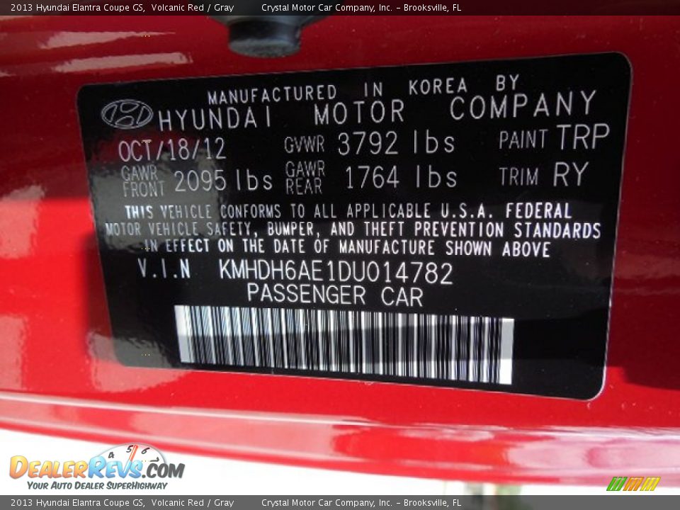 2013 Hyundai Elantra Coupe GS Volcanic Red / Gray Photo #24