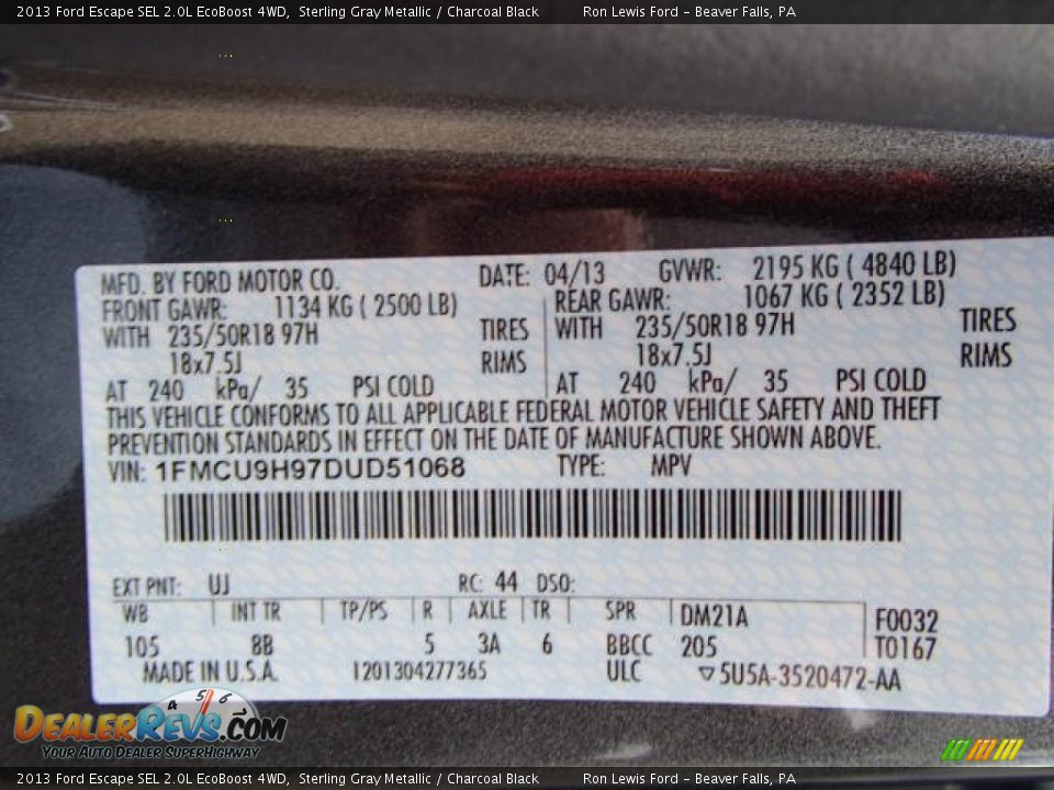 2013 Ford Escape SEL 2.0L EcoBoost 4WD Sterling Gray Metallic / Charcoal Black Photo #20