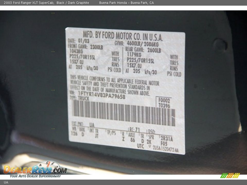 Ford Color Code UA Black