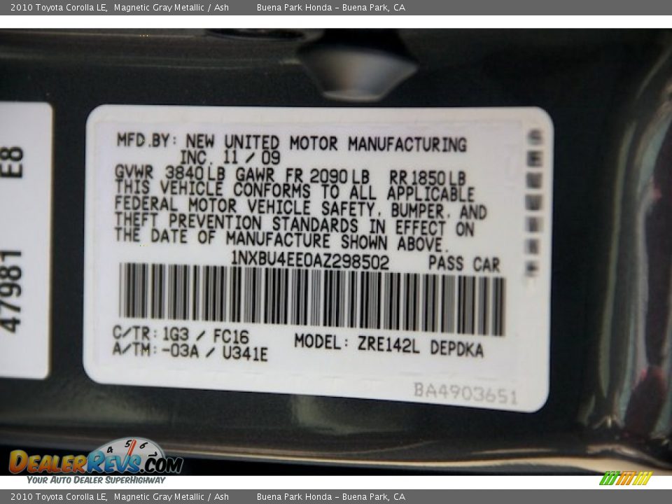 2010 Toyota Corolla LE Magnetic Gray Metallic / Ash Photo #33
