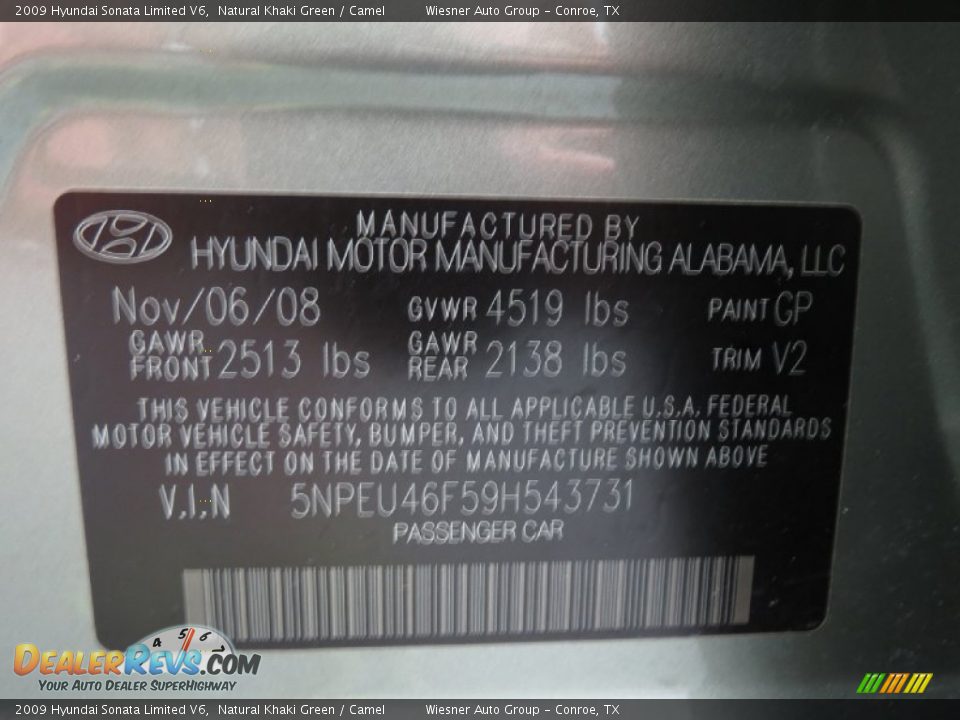 2009 Hyundai Sonata Limited V6 Natural Khaki Green / Camel Photo #22