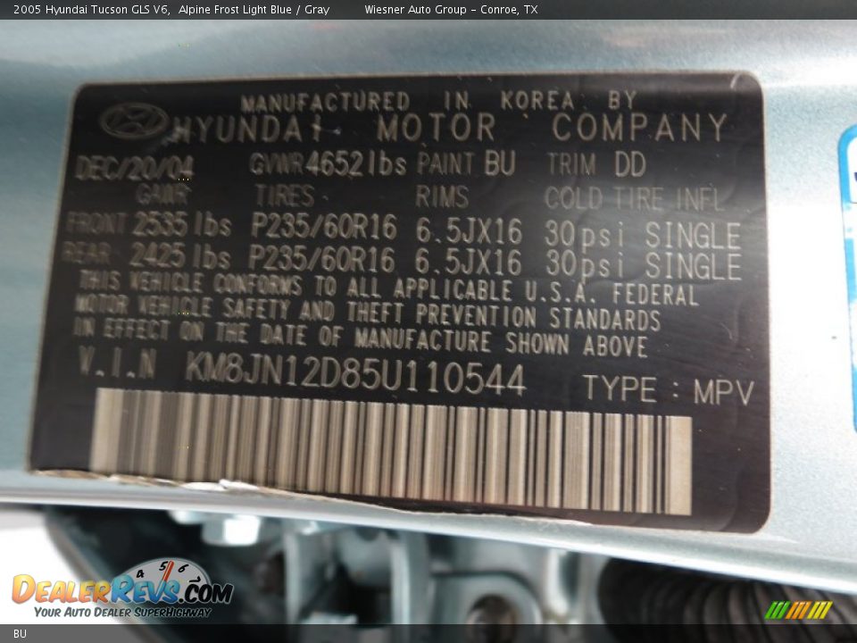 Hyundai Color Code BU Alpine Frost Light Blue