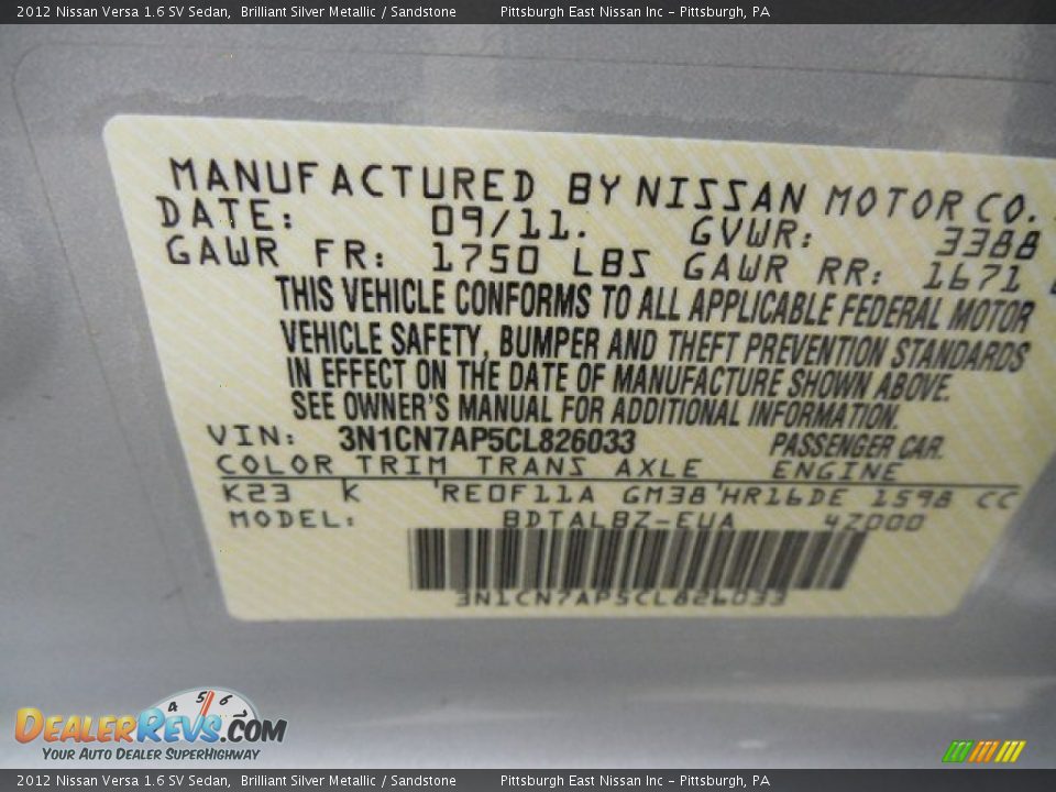 2012 Nissan Versa 1.6 SV Sedan Brilliant Silver Metallic / Sandstone Photo #13