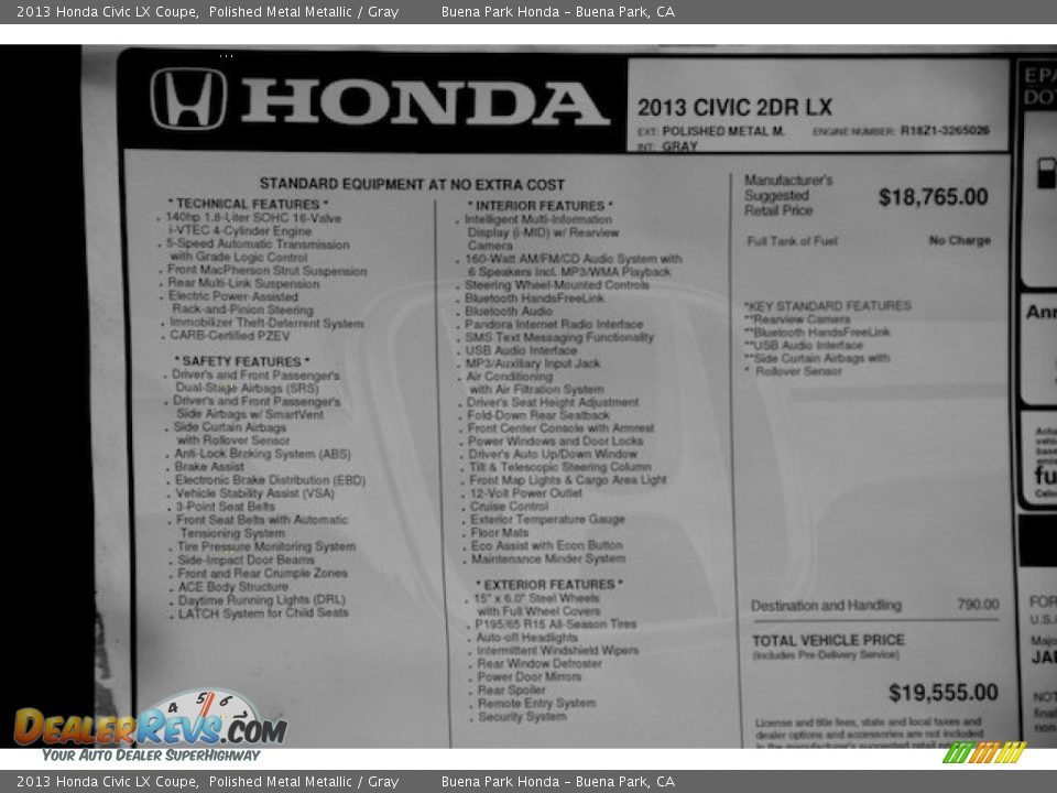 2013 Honda Civic LX Coupe Window Sticker Photo #14