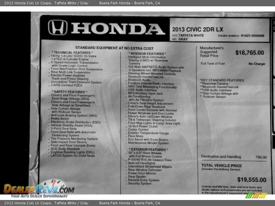2013 Honda Civic LX Coupe Taffeta White / Gray Photo #15