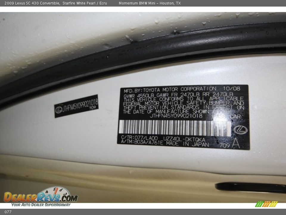 Lexus Color Code 077 Starfire White Pearl