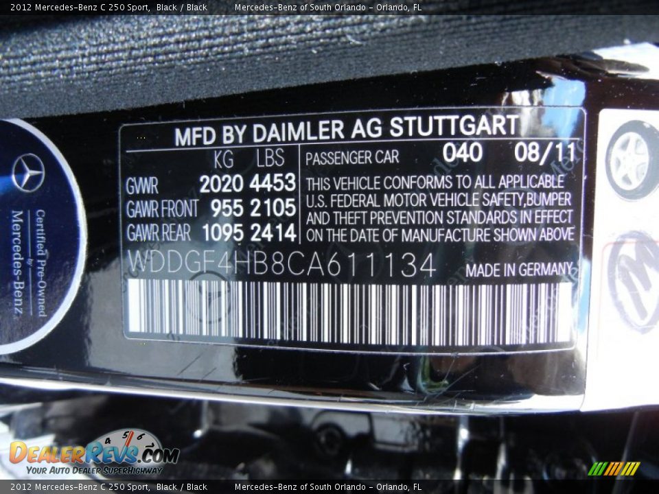 2012 Mercedes-Benz C 250 Sport Black / Black Photo #28