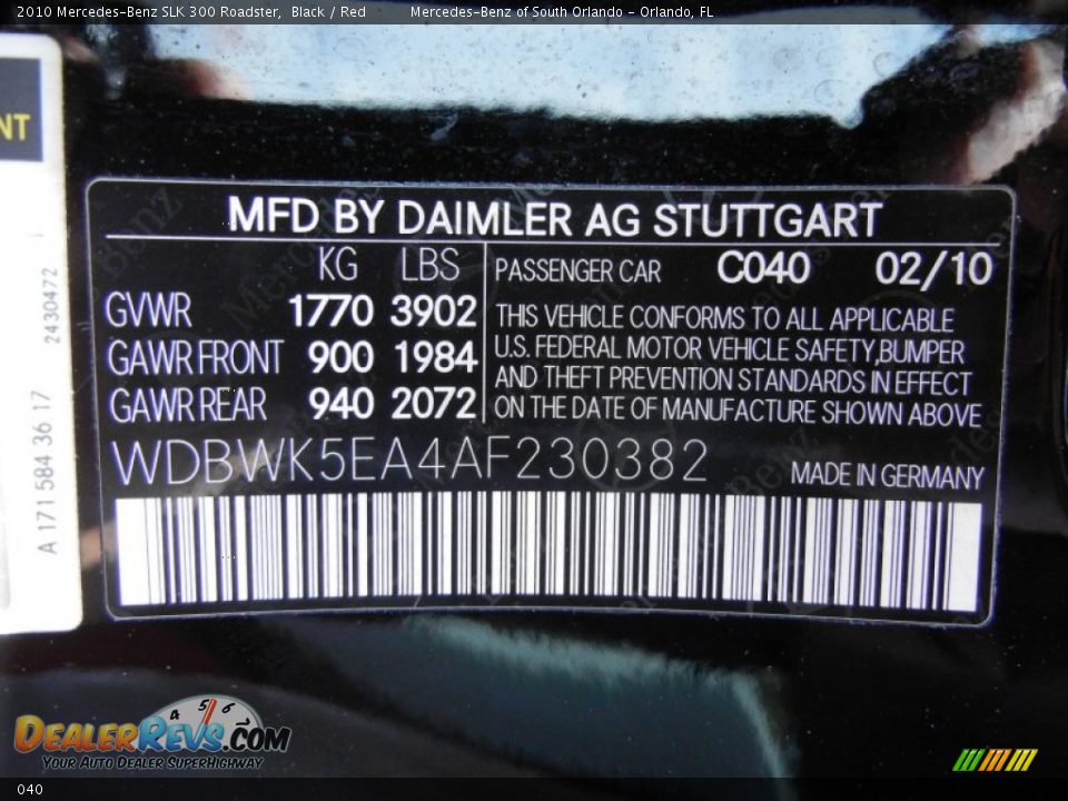 Mercedes-Benz Color Code 040 Black