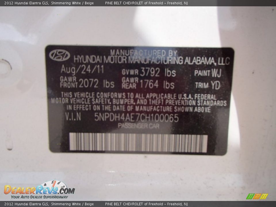 2012 Hyundai Elantra GLS Shimmering White / Beige Photo #10