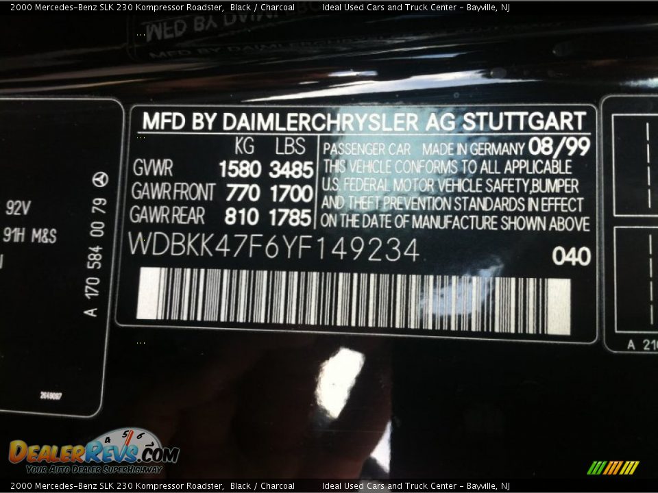 2000 Mercedes-Benz SLK 230 Kompressor Roadster Black / Charcoal Photo #19