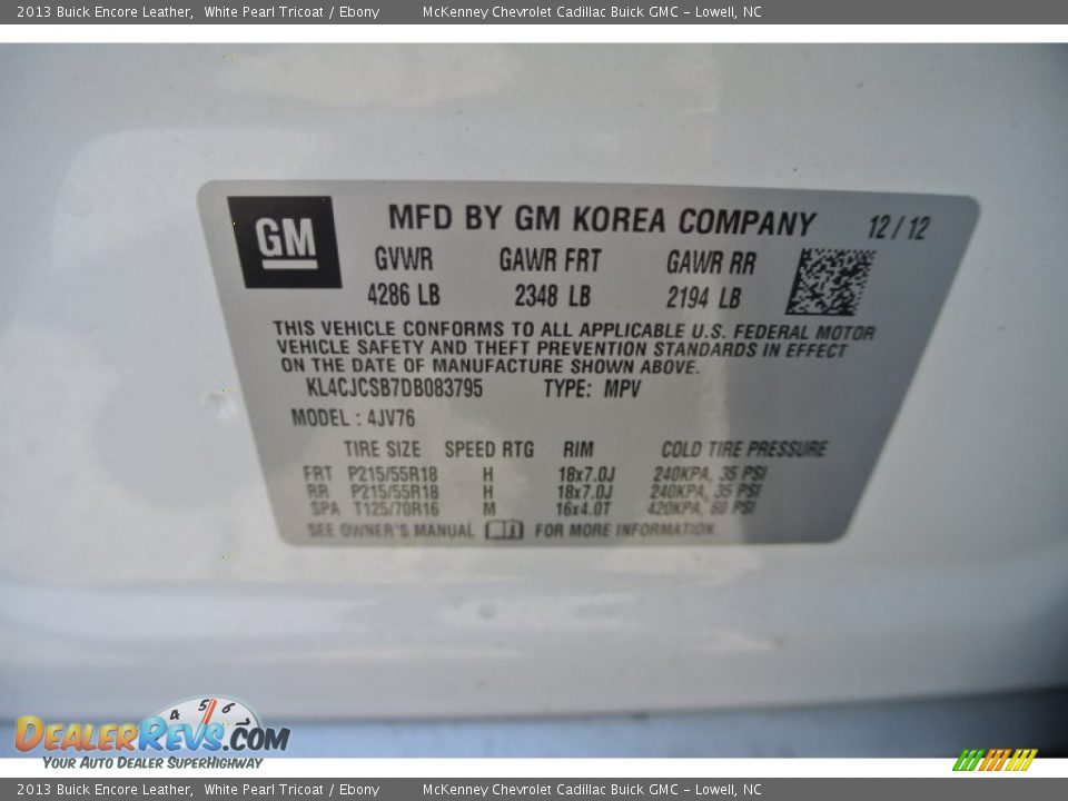 2013 Buick Encore Leather White Pearl Tricoat / Ebony Photo #7