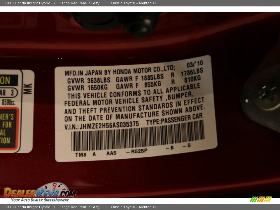 2010 Honda Insight Hybrid LX Tango Red Pearl / Gray Photo #18