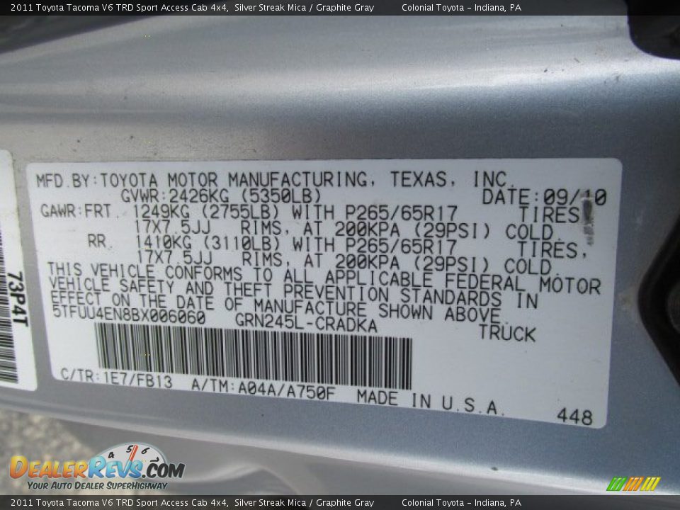 2011 Toyota Tacoma V6 TRD Sport Access Cab 4x4 Silver Streak Mica / Graphite Gray Photo #19