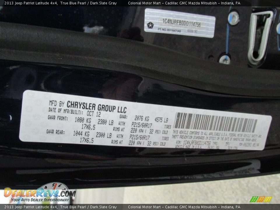 2013 Jeep Patriot Latitude 4x4 True Blue Pearl / Dark Slate Gray Photo #19