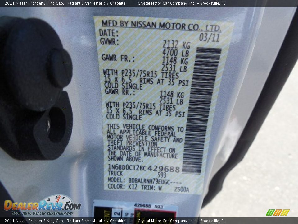 2011 Nissan Frontier S King Cab Radiant Silver Metallic / Graphite Photo #20