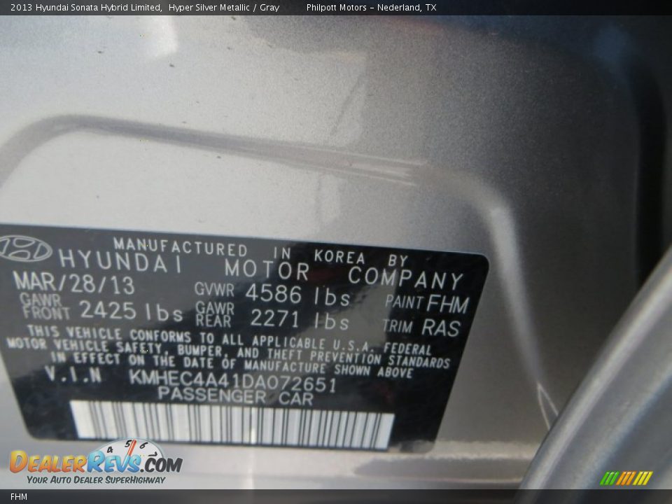 Hyundai Color Code FHM Hyper Silver Metallic