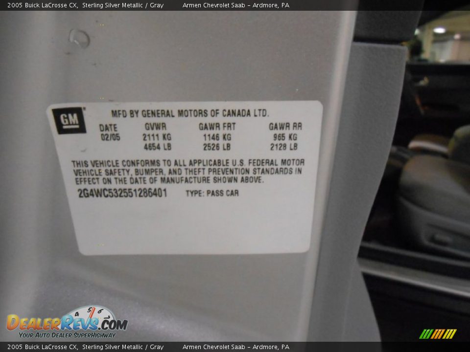 2005 Buick LaCrosse CX Sterling Silver Metallic / Gray Photo #26