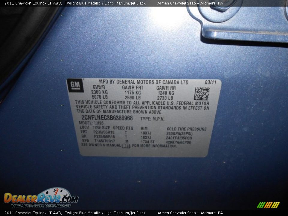 2011 Chevrolet Equinox LT AWD Twilight Blue Metallic / Light Titanium/Jet Black Photo #26