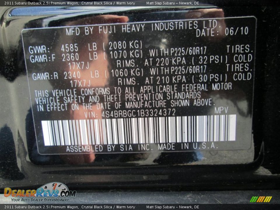 2011 Subaru Outback 2.5i Premium Wagon Crystal Black Silica / Warm Ivory Photo #29