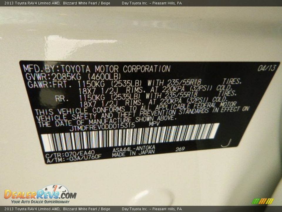 2013 Toyota RAV4 Limited AWD Blizzard White Pearl / Beige Photo #19
