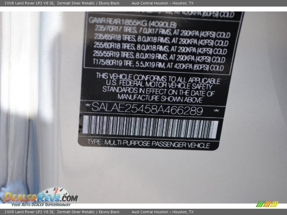 2008 Land Rover LR3 V8 SE Zermatt Silver Metallic / Ebony Black Photo #33