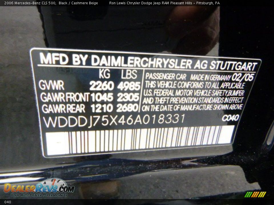 Mercedes-Benz Color Code 040 Black