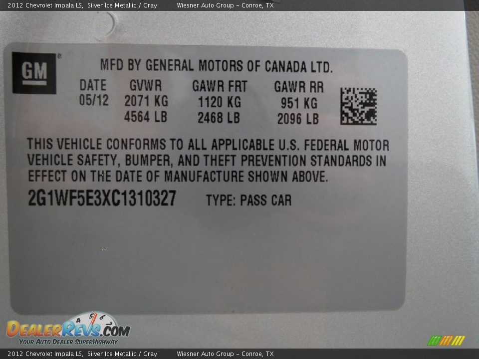 2012 Chevrolet Impala LS Silver Ice Metallic / Gray Photo #22