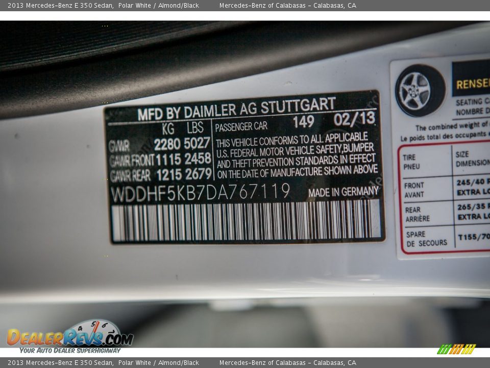 2013 Mercedes-Benz E 350 Sedan Polar White / Almond/Black Photo #7