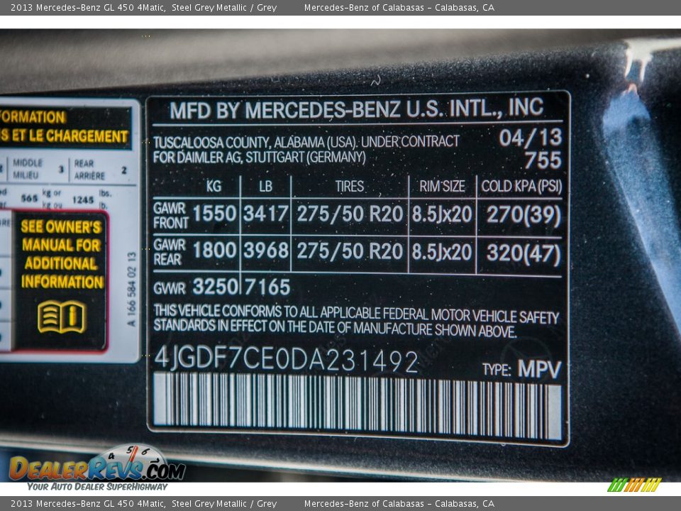 2013 Mercedes-Benz GL 450 4Matic Steel Grey Metallic / Grey Photo #7
