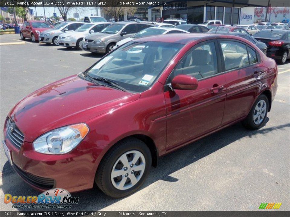 2011 Hyundai Accent GLS 4 Door Wine Red Pearl / Gray Photo #1