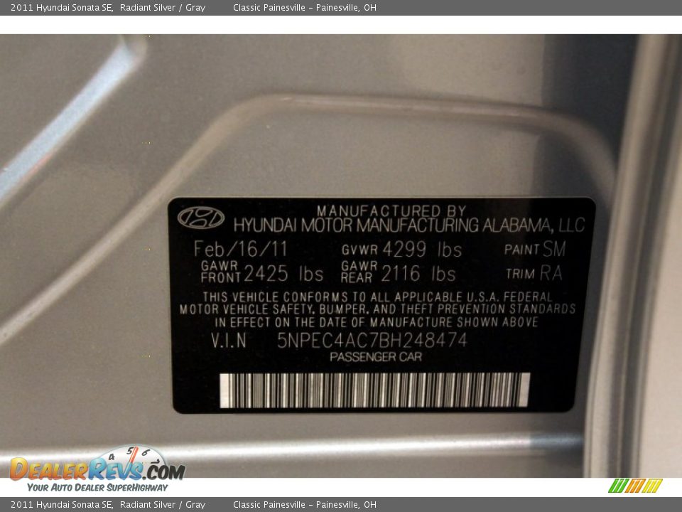 2011 Hyundai Sonata SE Radiant Silver / Gray Photo #33