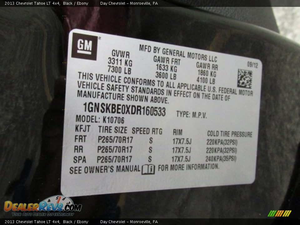 2013 Chevrolet Tahoe LT 4x4 Black / Ebony Photo #19