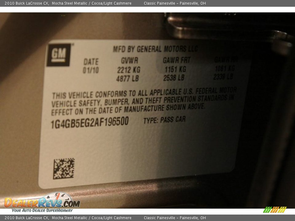 2010 Buick LaCrosse CX Mocha Steel Metallic / Cocoa/Light Cashmere Photo #25