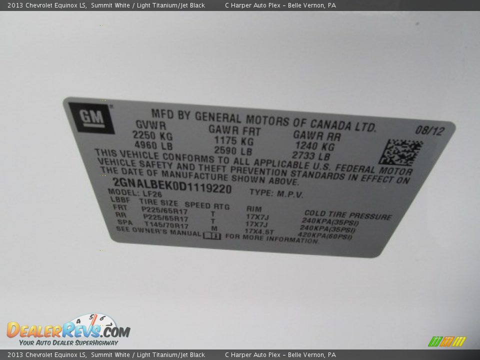 2013 Chevrolet Equinox LS Summit White / Light Titanium/Jet Black Photo #23