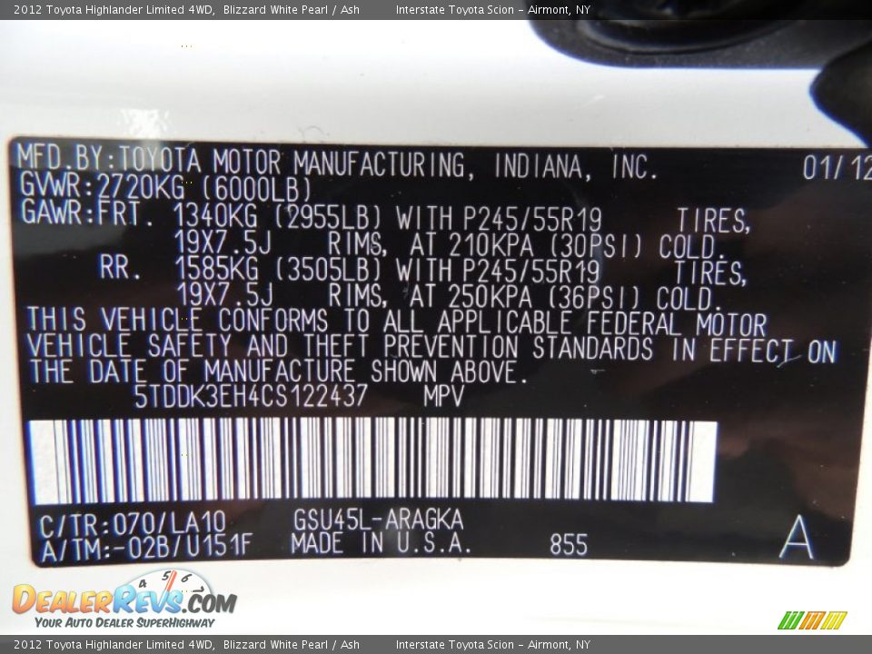 2012 Toyota Highlander Limited 4WD Blizzard White Pearl / Ash Photo #26