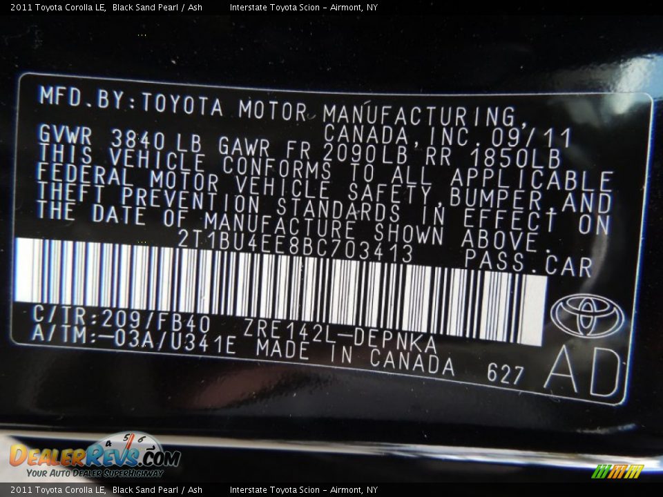 2011 Toyota Corolla LE Black Sand Pearl / Ash Photo #25
