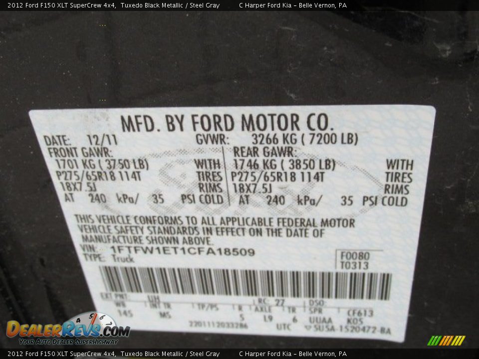 2012 Ford F150 XLT SuperCrew 4x4 Tuxedo Black Metallic / Steel Gray Photo #24