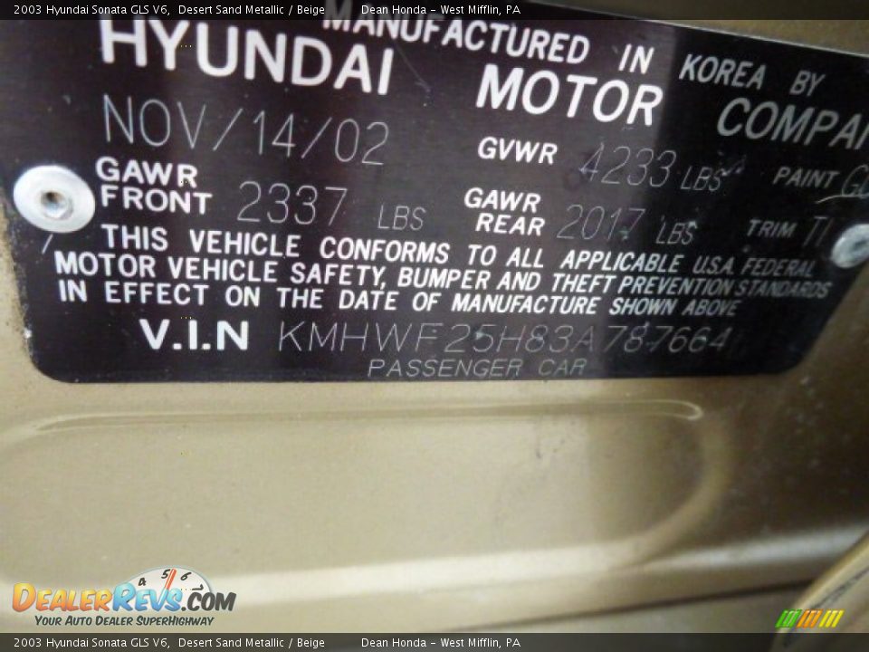 2003 Hyundai Sonata GLS V6 Desert Sand Metallic / Beige Photo #18