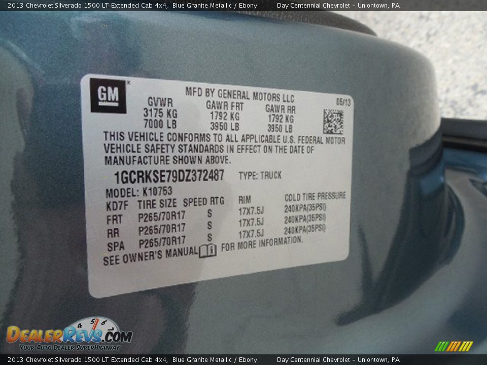 2013 Chevrolet Silverado 1500 LT Extended Cab 4x4 Blue Granite Metallic / Ebony Photo #19