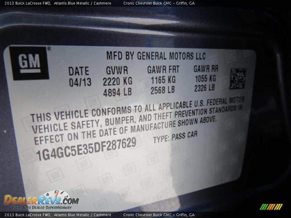 2013 Buick LaCrosse FWD Atlantis Blue Metallic / Cashmere Photo #16