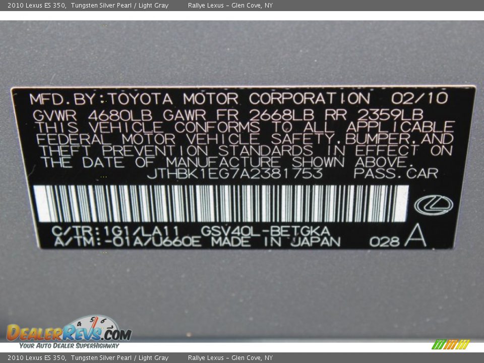 2010 Lexus ES 350 Tungsten Silver Pearl / Light Gray Photo #20