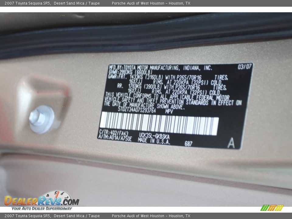 2007 Toyota Sequoia SR5 Desert Sand Mica / Taupe Photo #36