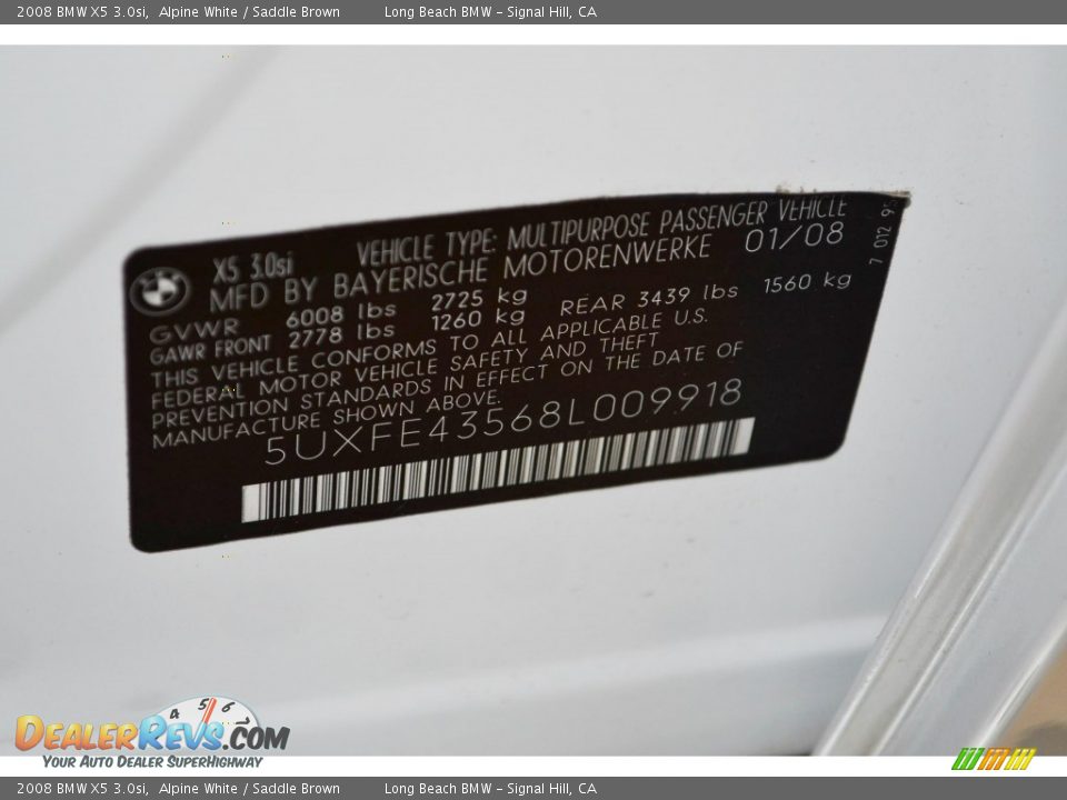 2008 BMW X5 3.0si Alpine White / Saddle Brown Photo #8