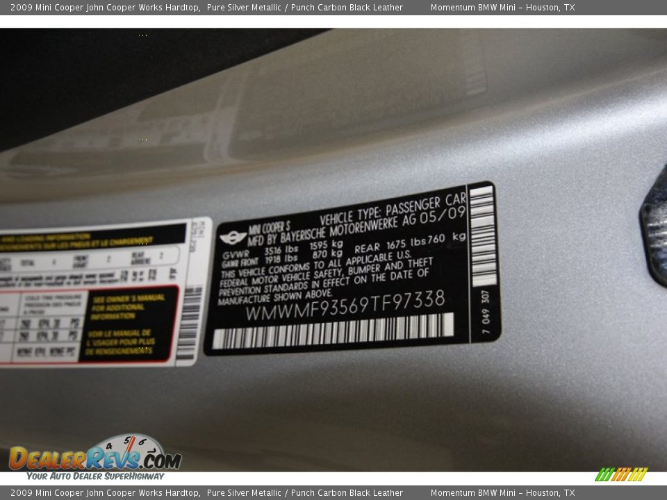 2009 Mini Cooper John Cooper Works Hardtop Pure Silver Metallic / Punch Carbon Black Leather Photo #9