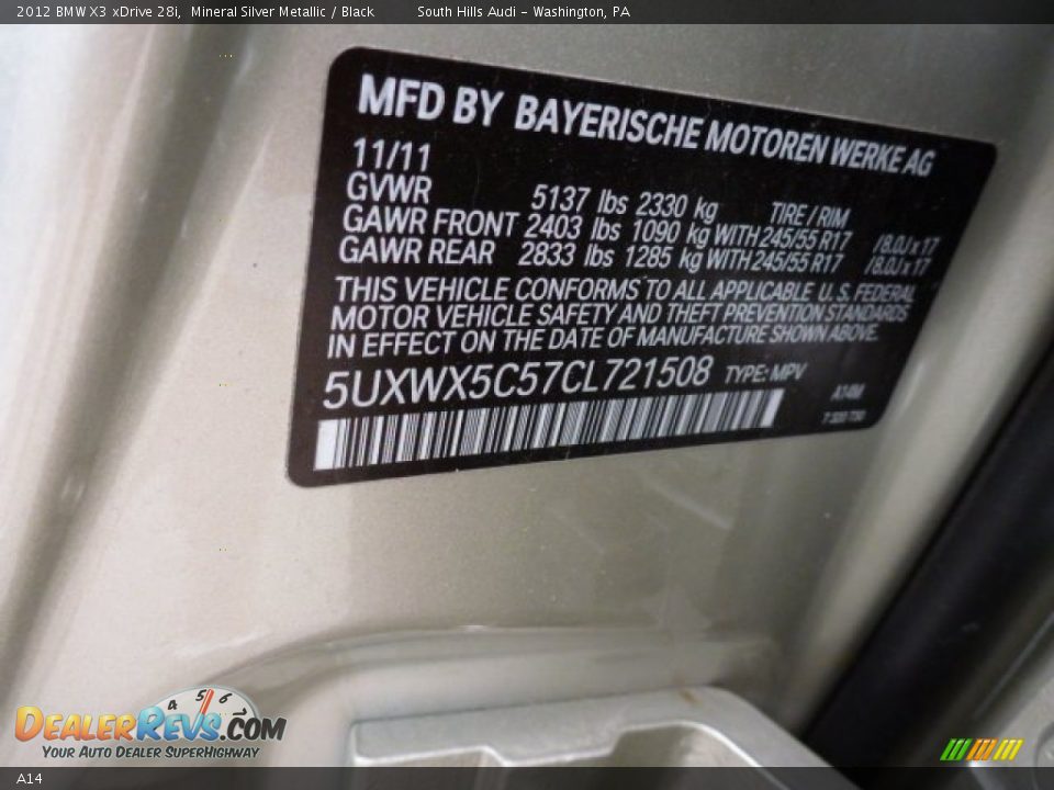 BMW Color Code A14 Mineral Silver Metallic